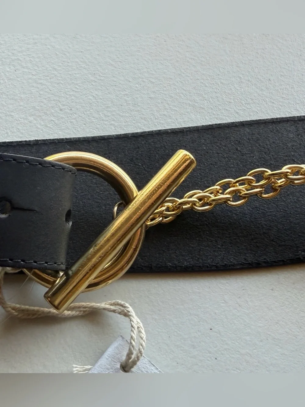 Free People Naomi Waist Belt Black Gold Chain Toggle Leather NWT Free People Naomi Waist Belt Leather Bohemian Old Money Gold  main image 2